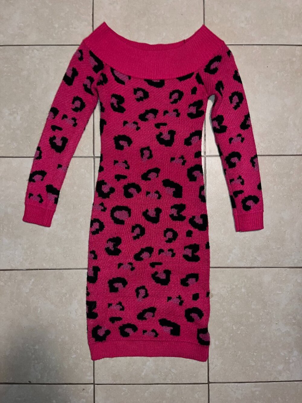 Wow Couture Brand Pink Cheetah Print Sweater Dress- Size Small
